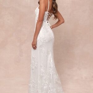Lulus Ethereal Elegance White Embroidered Lace-up Maxi Dress - Size XL